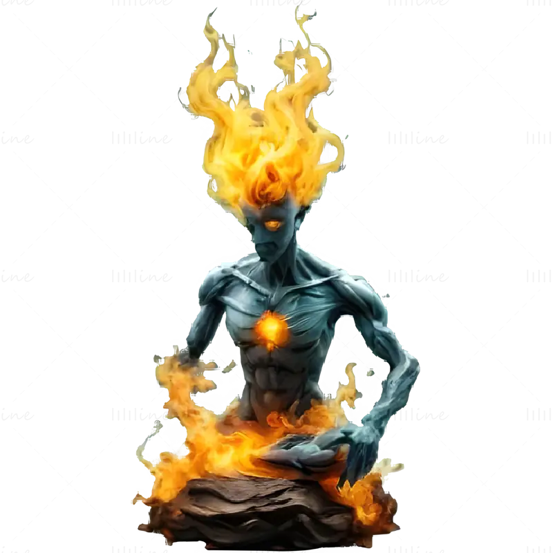 Flame Sentinel - Elemental Fire Being Statue Model 3D Print