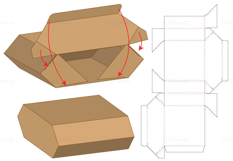 Flat hexagonal packaging box dieline pattern vector eps