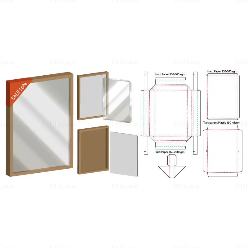 Flat Plastic Cover Packaging Box dieline vector