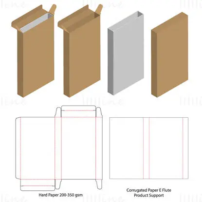 Flat rectangular packaging box with lining dieline vector