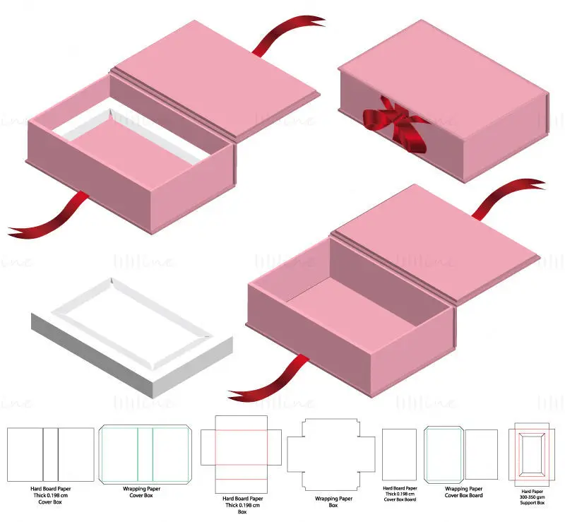 Flip lid gift box with product support dieline vector