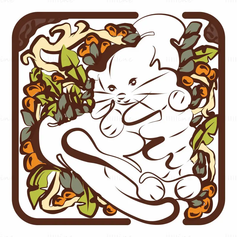 Floral Meowing Kitten for Cat Lovers with Leaves