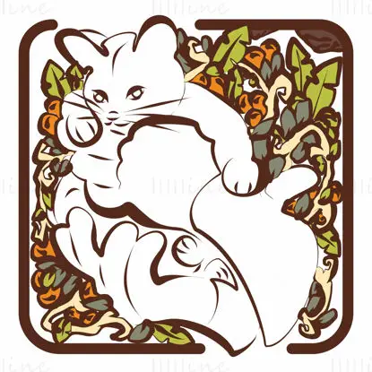 Floral Smiling Kitten for Cat Lovers with Leaves