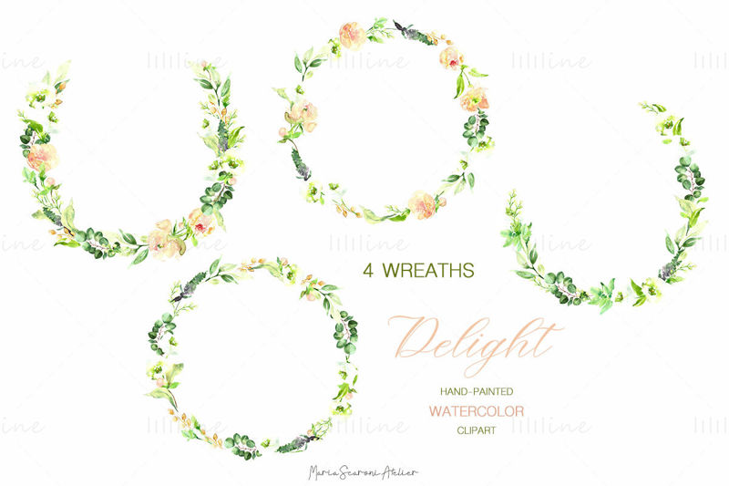 Floral Watercolor Wreaths Clipart PNG