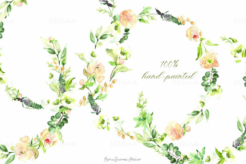 Floral Watercolor Wreaths Clipart PNG