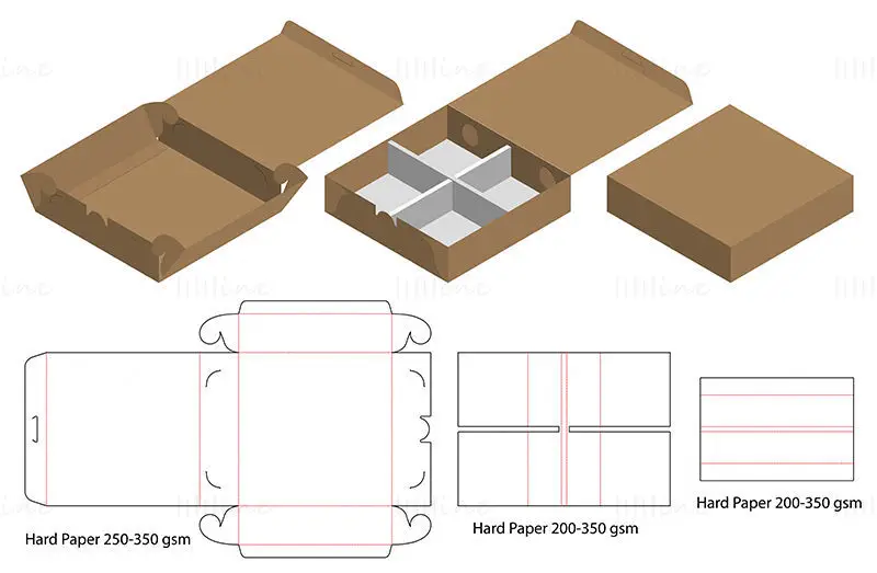 Four compartment packaging box dieline vector