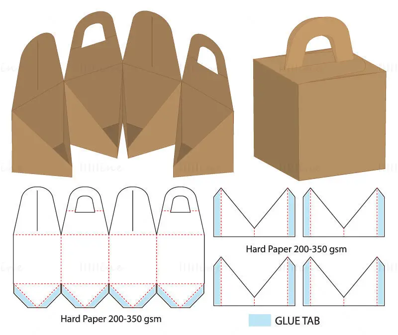 Four grid cube packaging box dieline vector