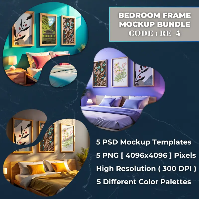 Bundle di mockup di frame Codice RE-4 | Design della camera da letto