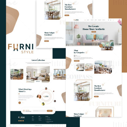 Predloga spletnega oblikovanja pohištva v slogu Furni - uporabniški vmesnik Adobe Photoshop