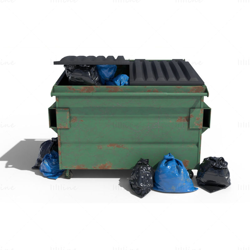 3д модель мусорной корзины с мешками