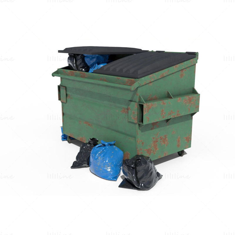 Garbage Dumpster with Bags 3d model