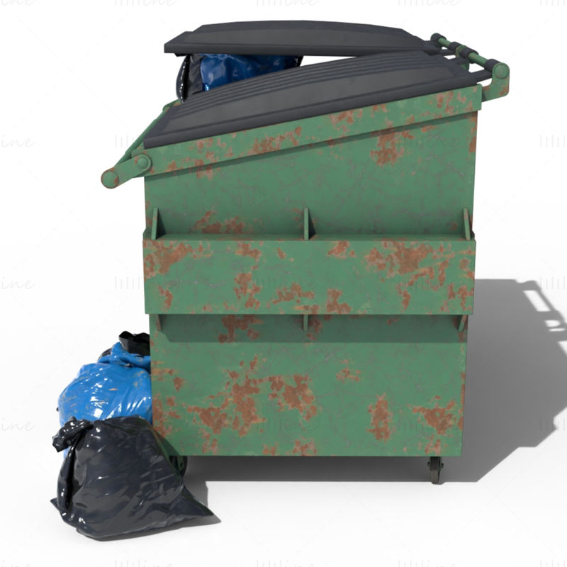 نموذج ثلاثي الأبعاد لقمامة القمامة مع أكياس