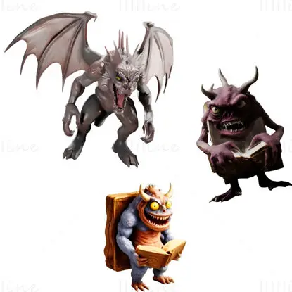 Gargoyle Guardian 3D Print Model, The Book Monster Trio