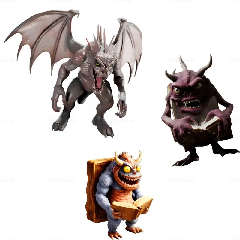 Gargoyle Guardian 3D Print Model, The Book Monster Trio