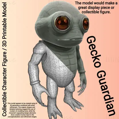 Gecko Guardian: el modelo de impresión 3D de un personaje reptil de ojos muy abiertos