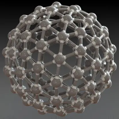 Struttura geodetica con modello di stampa 3D di atomi