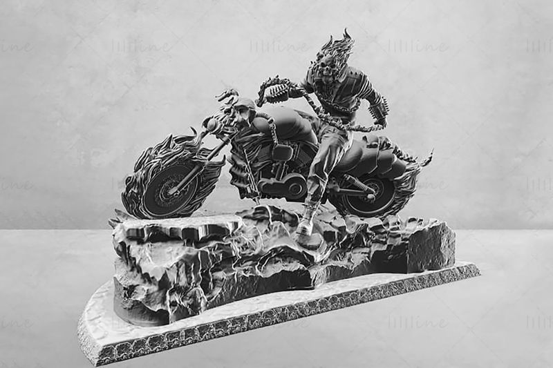Ghost Rider on Motorbike 3D Model Ready to Print
