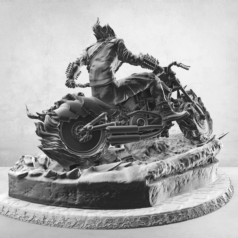 Ghost Rider on Motorbike 3D Model Ready to Print