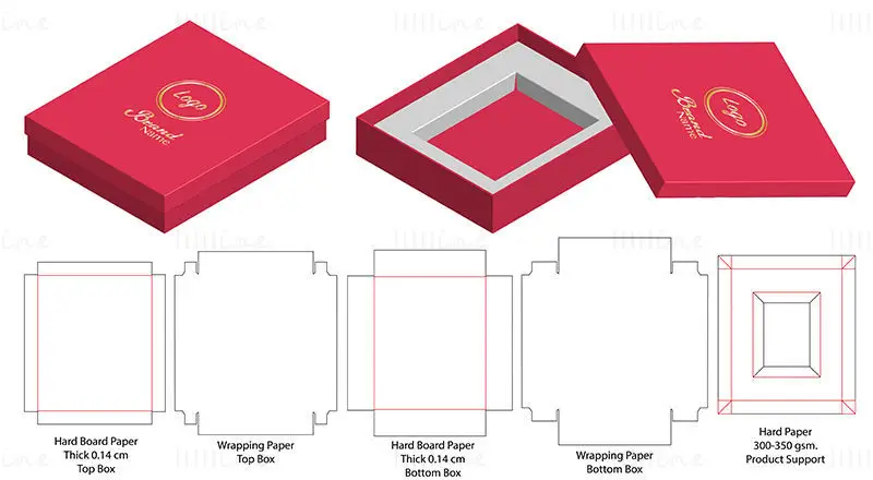 Gift box with lid and product support dieline vector