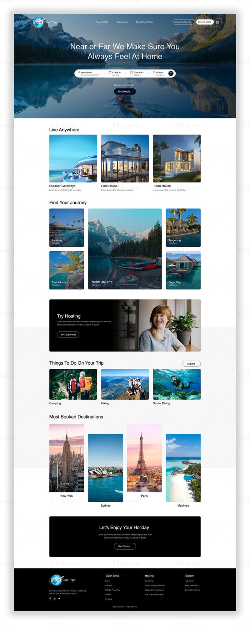 Goal旅行旅游公司企业网站着陆页模板 - UI Adobe XD