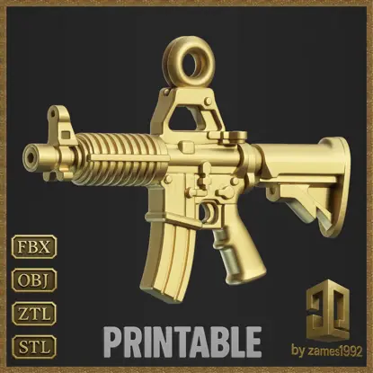 Golden Assault Rifle Pendant Jewelry Design 3D Print Model