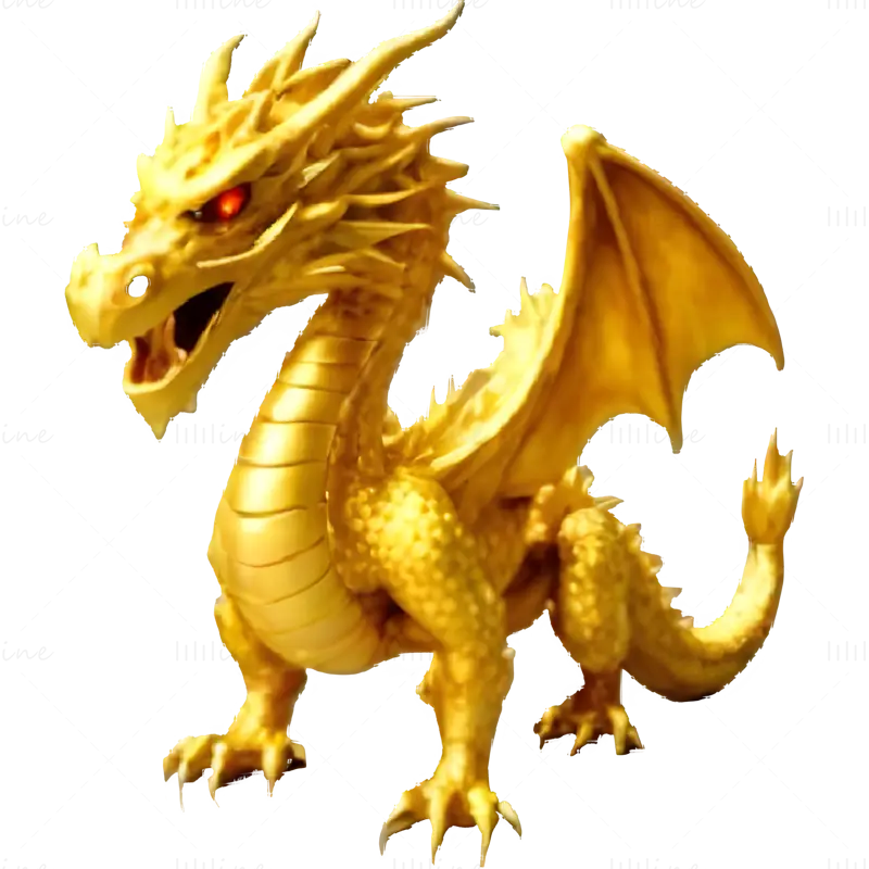 Golden Guardian Dragon 3D Print Model