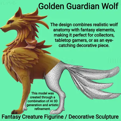 Golden Guardian Wolf 3D Baskı Modeli