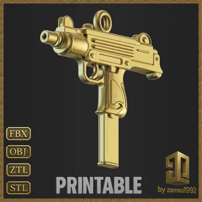 Golden Ornamental Uzi Submachine Gun Jewelry Design 3D Print Model