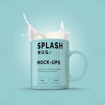 Green Mug Splash Milk Mockup PSD