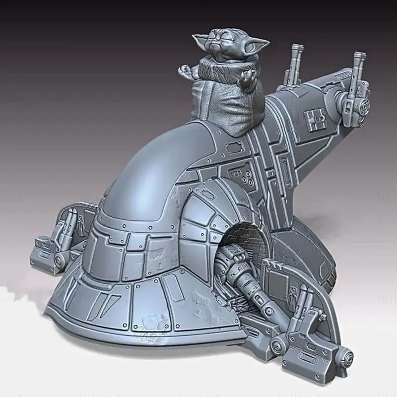 Grogu, Slave1 Figürleri Üzerinde Meditasyon Yapıyor 3D Baskı Modeli STL