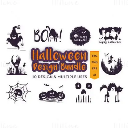 Fișiere tăiate în pachet de Halloween / Design Vector Clipart