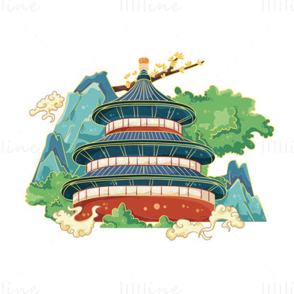 Hand-painted National tide Chinese style city landmark Beijing vector