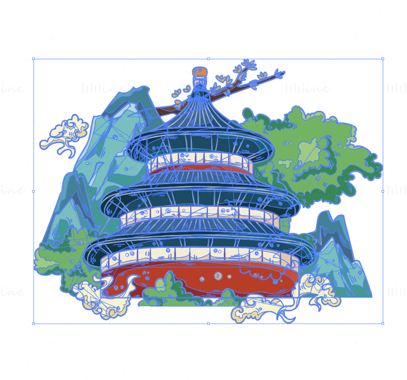 Hand-painted National tide Chinese style city landmark Beijing vector