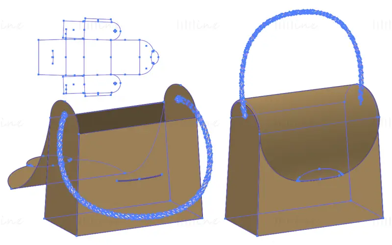 Handbag style gift packaging bag dieline vector