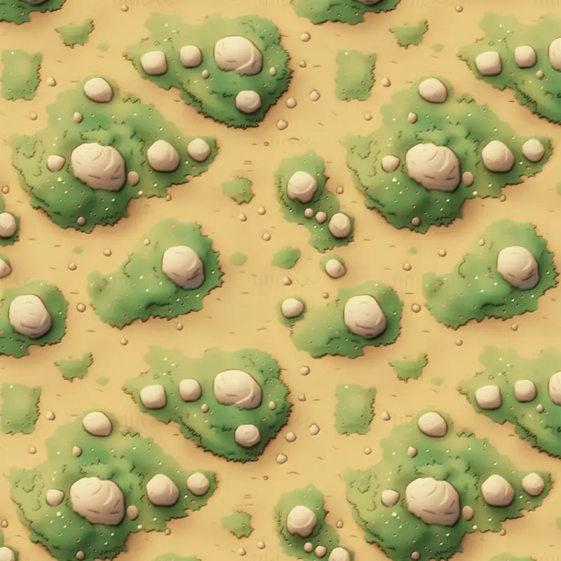 Handpainted Ground of Rock and Grass Seamless Texture