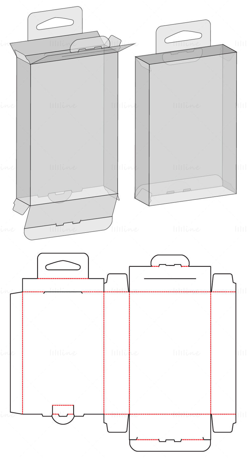 Dieline d'emballage de boîte suspendue vecteur EPS