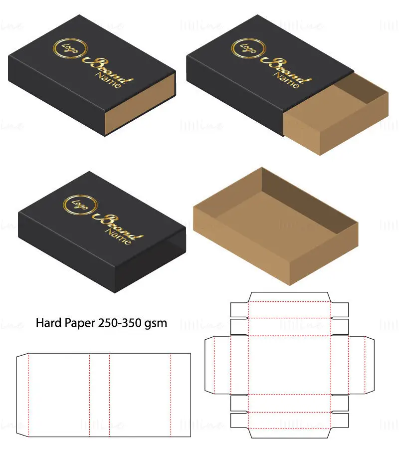 Hard paper drawer box dieline vector