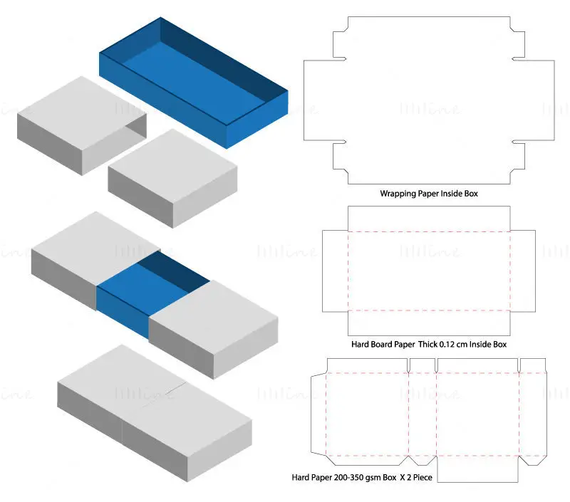 Hardboard gift box dieline vector