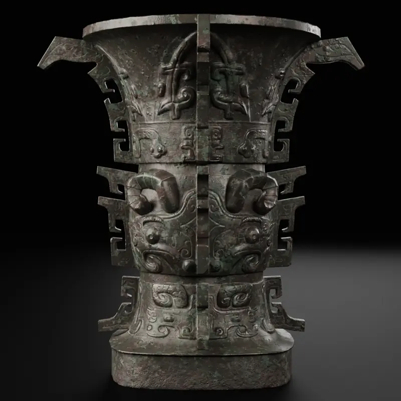 He Zun-a Chinese Zhou Dynasty Ritual Wine Vessel 3D Model