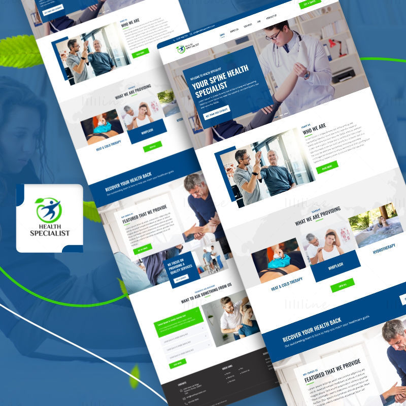 Sağlık Uzmanı Hizmeti web sitesi açılış sayfası şablonu - UI Adobe XD