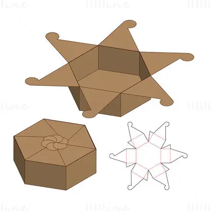Hexagonal self sealing box dieline vector