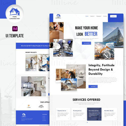 Home Construction Website Landing page Template - UI Adobe XD