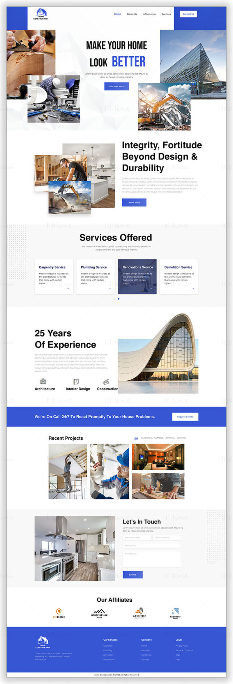 Home Construction Website Landing page Template - UI Adobe XD
