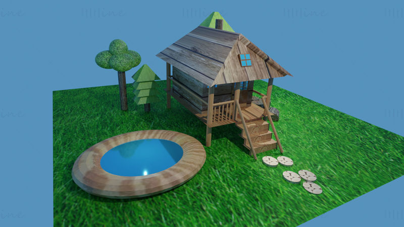 Home courtyard 3d scene model