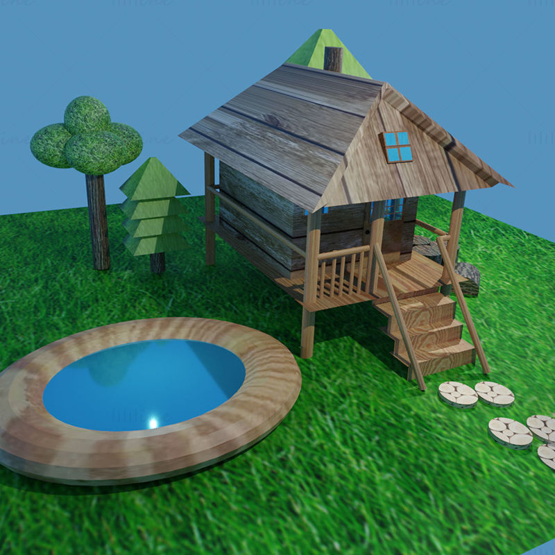 Home courtyard 3d scene model