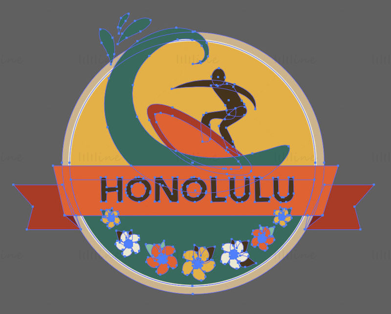 Honolulu Hawaii iconic elements vector eps png