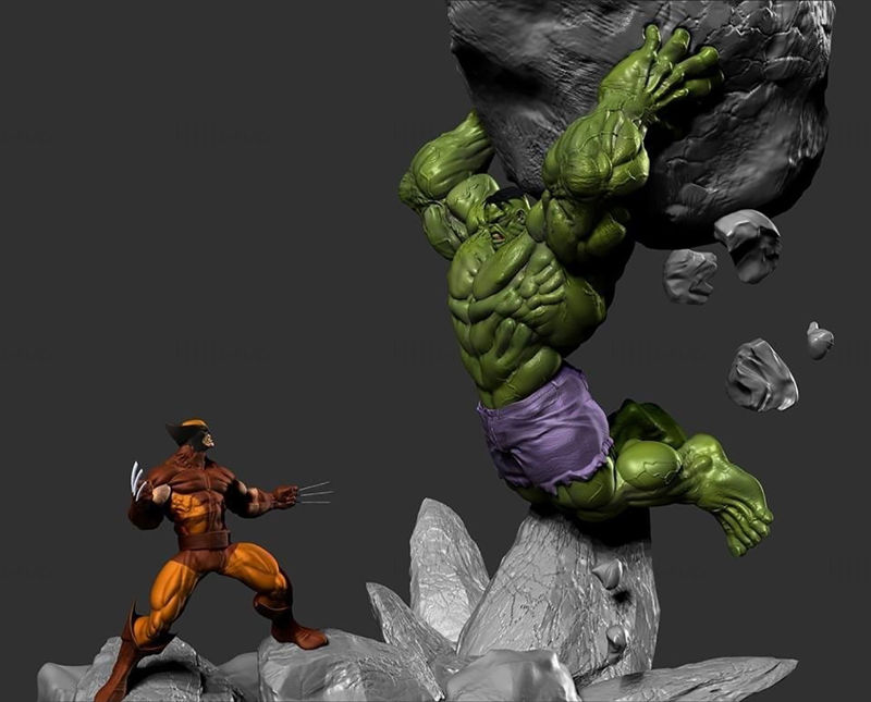 Hulk vs Wolverine Diorama نموذج الطباعة ثلاثي الأبعاد STL