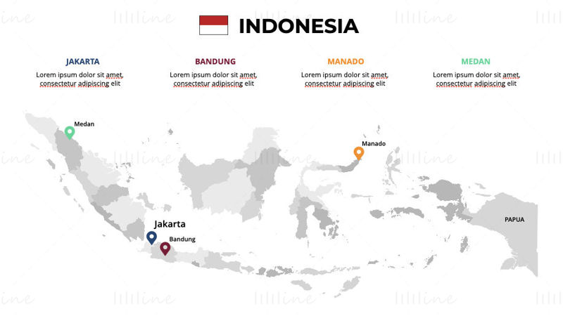Mapa de infografías de Indonesia editable PPT y Keynote