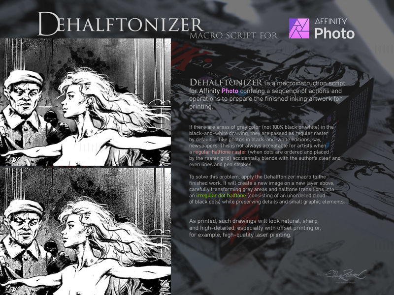INK. for Affinity Photo & Designer: 44 raster Brushes + Dehalftonizer macros — for desktop & iPad