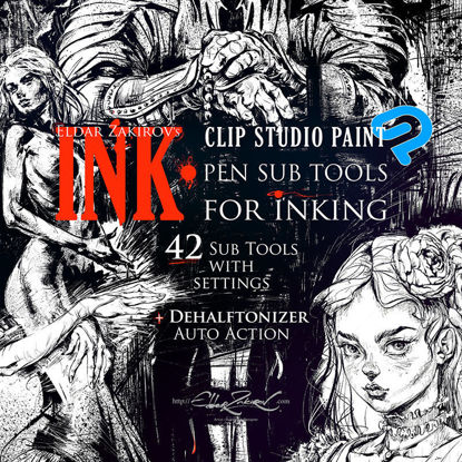 INK. for Clip Studio Paint and Manga Studio: 41 Sub-Tools for Inking + Auto Action for 100% black